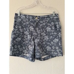 Jachs Girlfriend Blue Floral Stretch Satin Chino Shorts Size Large Summer EUC